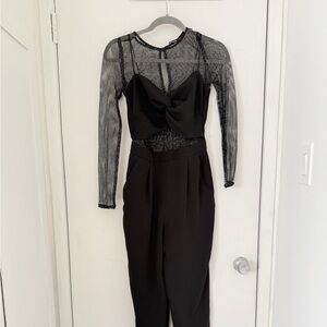 Zara Black Sheer Sleeve Jumpsuit with Front Bow